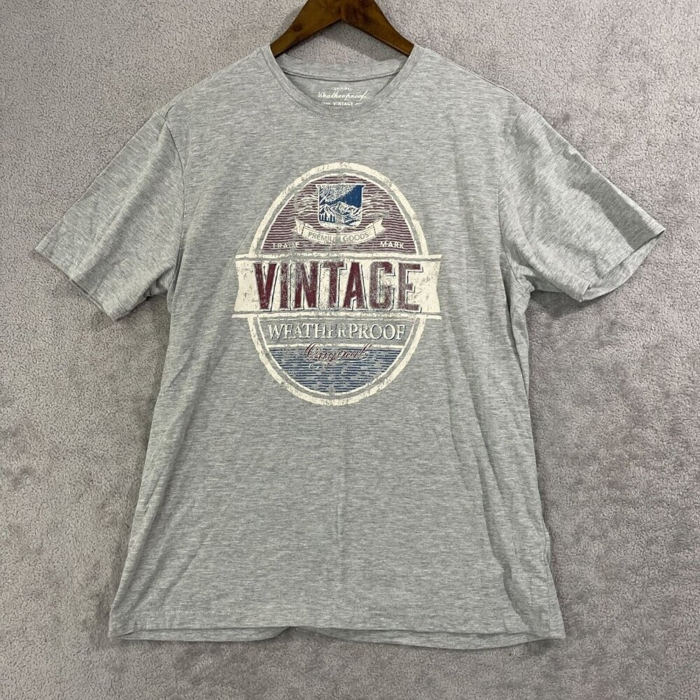 Weatherproof Vintage Men's Size L Gray Short Sleeve Graphic T-Shirt